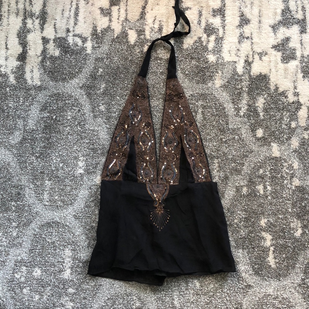 Elegant Black and Brown Halter Top